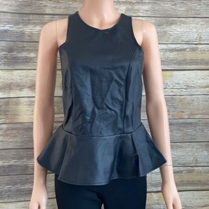 Jaye.e. Black Faux Leather Peplum Tank Top NWT